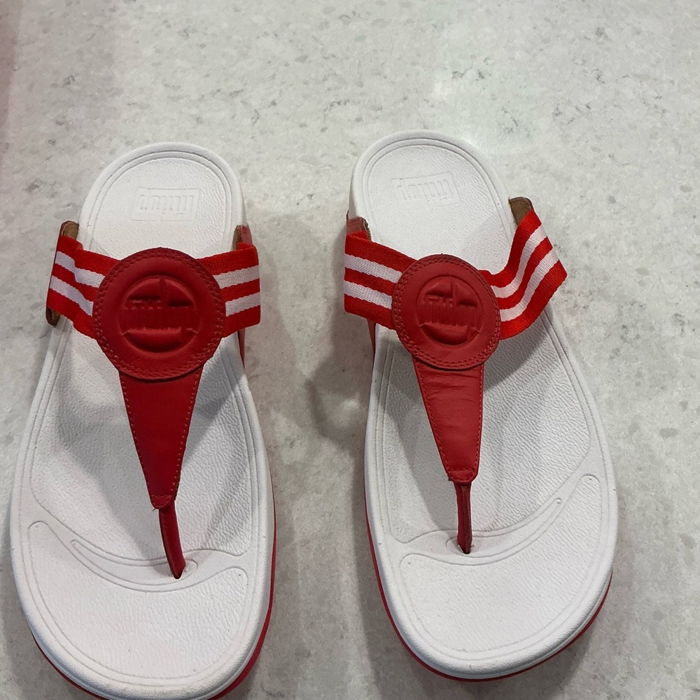 Fitflop Red and White Slide Sandals